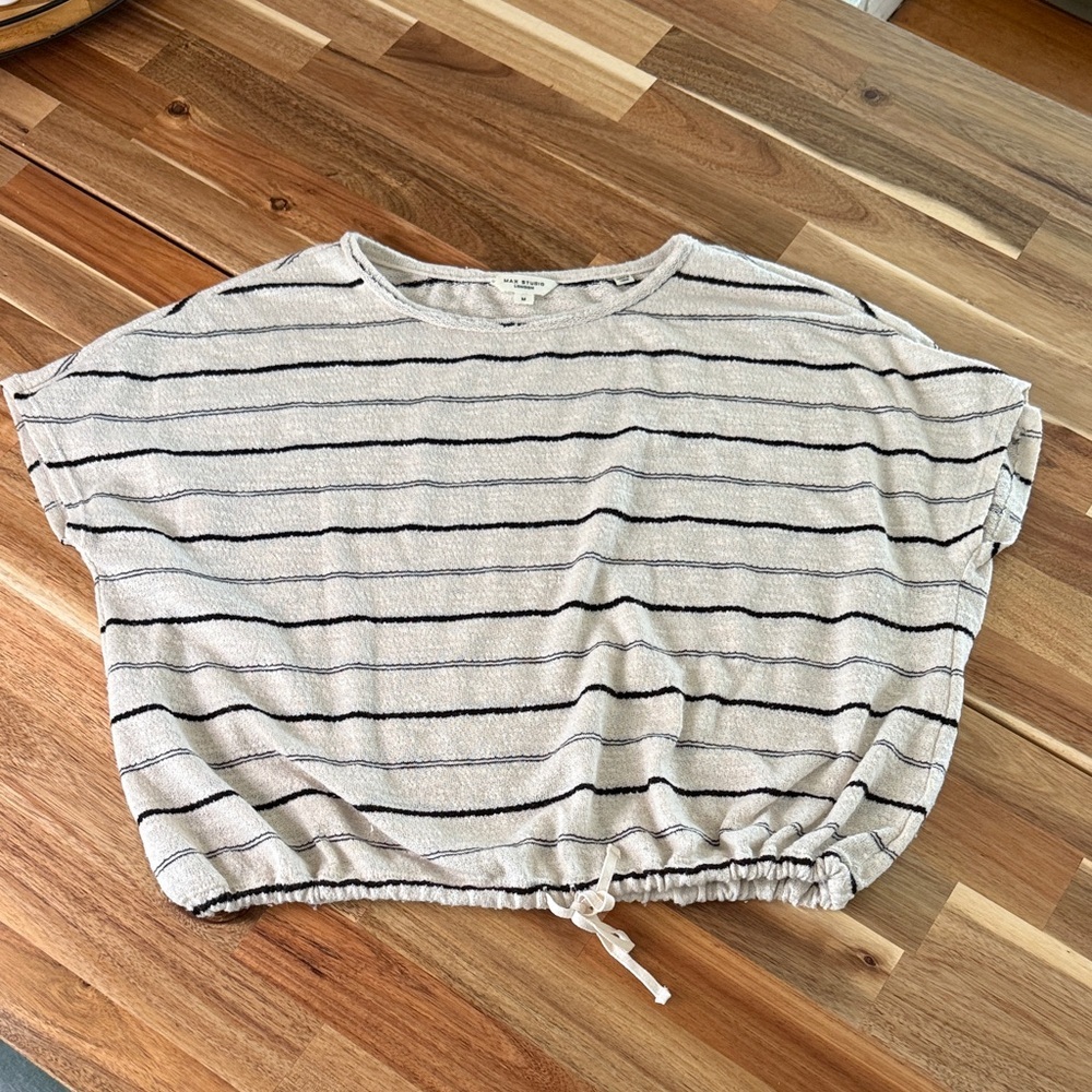 Max Studio Cream and Black Striped Top - M - Picture 9 of 10